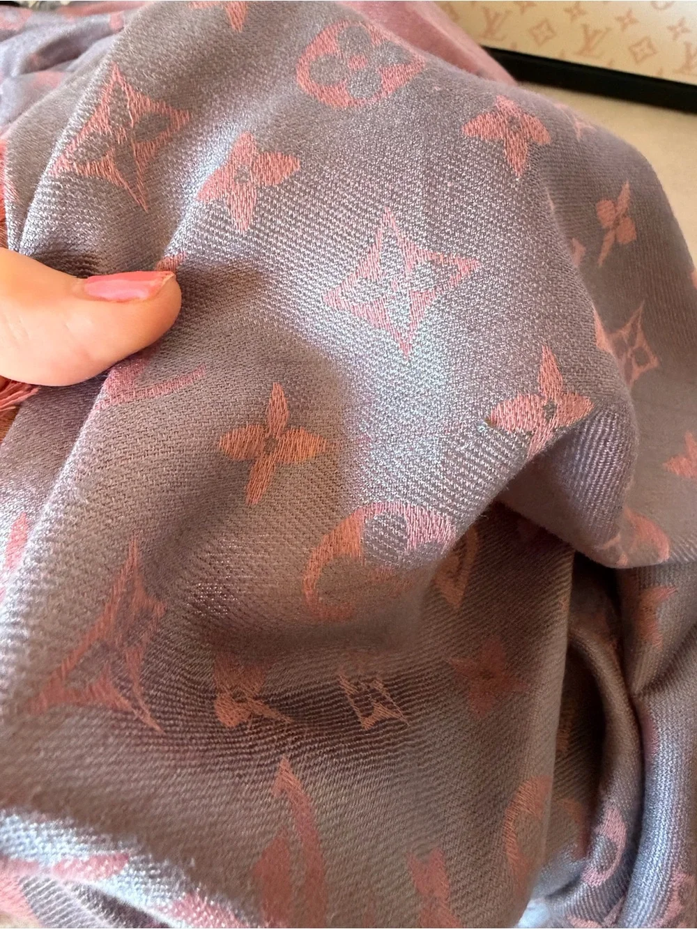 Louis Vuitton Grey Pink Reversible Monogram Large Scarf Shawl